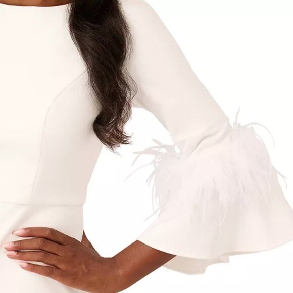 NEW Adrianna Papell Feather Cuff Bell Sleeve Dress Ivory Size US 2 [jb] - Picture 3 of 12